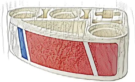 Technic, Liftarm, Modified L-Shape Quarter Ellipse Thick 2 x 3 with Red and Blue Stripes Pattern Model Left Side (Sticker) - Set 42153
