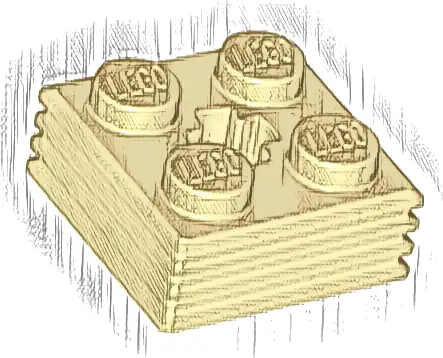 Brick, Modified 2 x 2 x 2/3 Ribbed with Axle Hole
