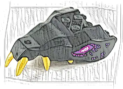 Dragon Head (Ninjago) Jaw with 2 Bar Handles on Back with Molded Gold Teeth, Magenta and Dark Purple Eyes and Scales Pattern