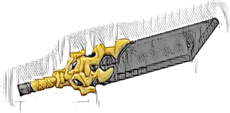 Minifigure, Weapon Sword with Pommel with Molded Pearl Gold Hilt with Flaming Dragon Head Pattern (Reveal Blade)