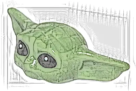 Minifigure, Head, Modified SW Din Grogu / The Child / 'Baby Yoda' with Black Eyes and White Pupils Pattern