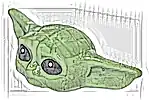 Część LEGO® 73125pb01 Minifigurka, głowa zmodyfikowana SW Din Grogu / Dziecko / 'Baby Yoda' z czarnymi oczami i białymi źrenicami, wzór