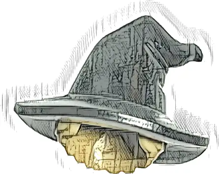 Minifigure, Hair Combo, Hair with Hat, Short with Molded Black Floppy Witch Hat Pattern