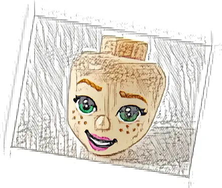 Mini Doll, Head Friends with Medium Nougat Eyebrows, Right Riased, Green Eyes, Freckles and Dark Pink Lips Pattern