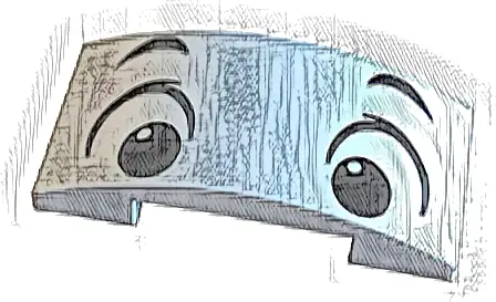 Slope, Curved 4 x 2 x 2/3 Double with Dog Face with Black Eyebrows, Eyes and Pupils Pattern