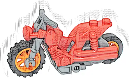 Stuntz Flywheel Motorcycle Dual Exhaust Bike with Dark Bluish Gray Frame, Orange Wheels, and Dark Bluish Gray Handlebars
