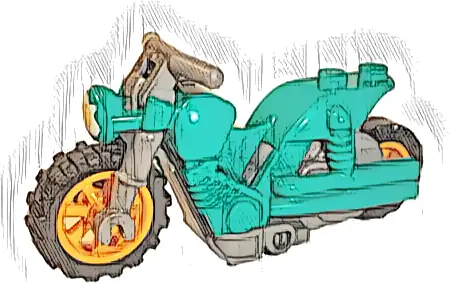 Stuntz Flywheel Motorcycle Dual Exhaust Bike with Dark Bluish Gray Frame, Orange Wheels, and Dark Bluish Gray Handlebars with Fried Egg on Headlight Pattern