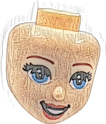 Mini Doll, Head Friends with Dark Red Eyebrows, Black Eyelashes, Medium Blue Eyes, Red Lips, and Open Mouth Smile with Teeth Pattern