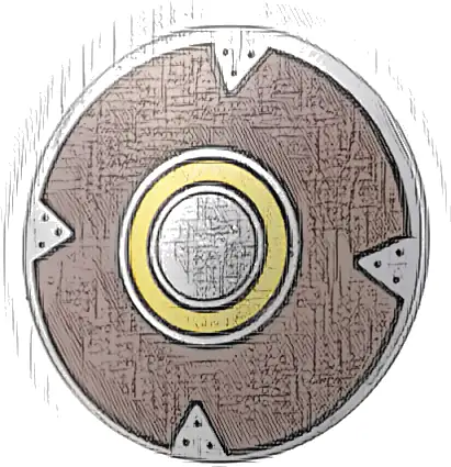 Minifigure, Shield Circular Convex Face with Silver, Gold, and Dark Brown Concentric Rings Pattern
