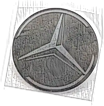 Minifigure, Shield Circular / Round Convex Face with Dark Silver Mercedes-Benz Logo Pattern