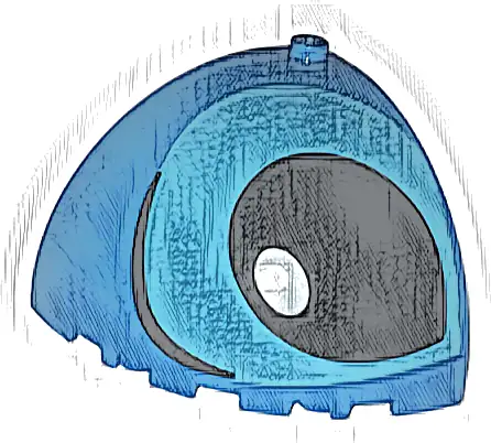 Brick, Round Corner 5 x 5 x 3 1/3 Dome Top with Medium Azure Eye, Black Eyebrow and Pupil and White Glint Pattern Model Left Side