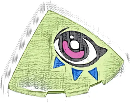 Slope, Curved 3 x 3 Corner Round with Magenta, Black and White Eye and Blue Triangles Pattern Model Left Side