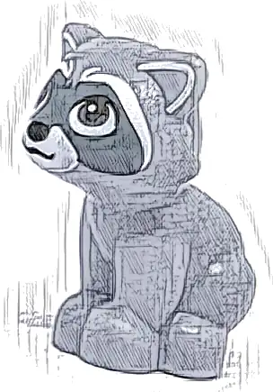 Raccoon, Friends Style with White Muzzle, Black Nose, Dark Bluish Gray Markings on Face and Tail Pattern