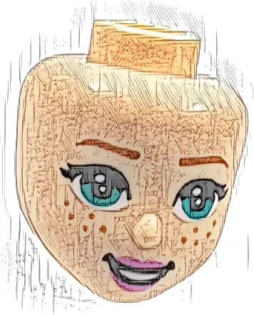 Mini Doll, Head Friends with Dark Turquoise Eyes, Dark Orange Eyebrows, Freckles, Dark Pink Lips, and Open Mouth Smile Pattern