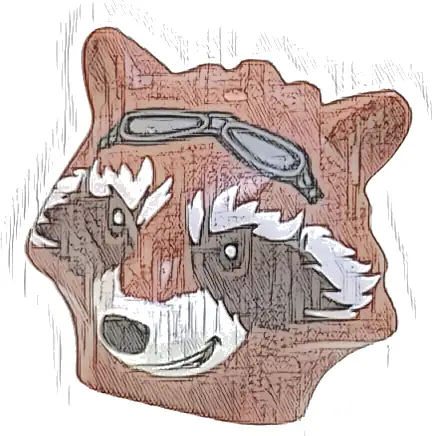 Minifigure, Head, Modified Raccoon with White Fur, Dark Brown Face, and Dark Bluish Gray Goggles Pattern