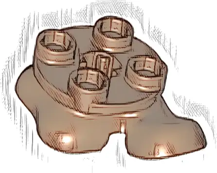 Legs with Plate Round 2 x 2 and Axle Hole - 2 Feet, 1 Raised