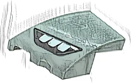 Wedge 3 x 2 Left No Studs with Mercedes-Benz Car Headlight, Silver Outline, 3 Rectangular White Bulbs Pattern