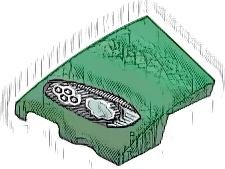 Wedge 3 x 2 Left No Studs with Aston Martin Car Headlight, Black Outline, White and Silver Stripes and 2 Bulbs Pattern