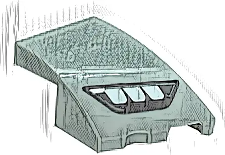 Wedge 3 x 2 Right No Studs with Mercedes-Benz Car Headlight, Silver Outline, 3 Rectangular White Bulbs Pattern