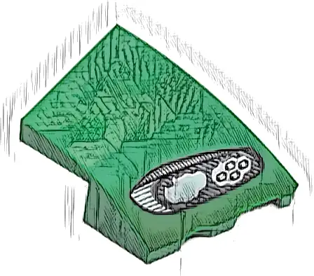 Wedge 3 x 2 Right No Studs with Aston Martin Car Headlight, Black Outline, White and Silver Stripes and 2 Bulbs Pattern