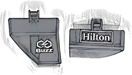 Technic, Panel Curved #70 5 x 4 x 3 Tapered Right with White 'Hilton' on Outside and 'Buzz' on Inside Pattern (Stickers) - Set 42141 (First Version)