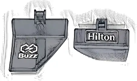 Technic, Panel Curved #71 5 x 4 x 3 Tapered Left with White 'Hilton' on Outside and 'Buzz' on Inside Pattern (Stickers) - Set 42141 (First Version)