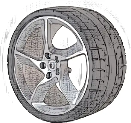 Wheel 75mm D. x 41mm #1 Model Left Side with Black Tire 87.9 x 44 (80280 / 80279)