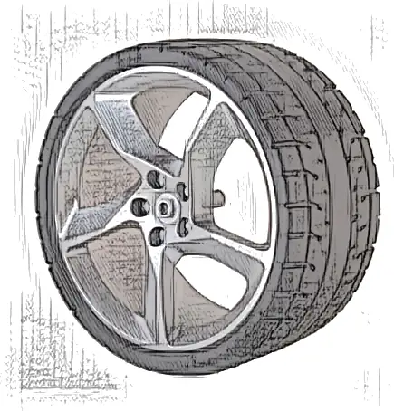 Wheel 75mm D. x 41mm #2 Model Right Side with Black Tire 87.9 x 44 (80281 / 80279)