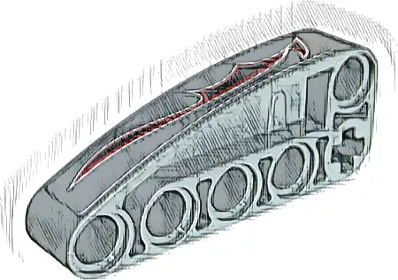 Technic, Liftarm, Modified L-Shape Quarter Ellipse Thick 2 x 5 with Black, Dark Red and White Flames Pattern Model Right Side (Sticker) - Set 42132