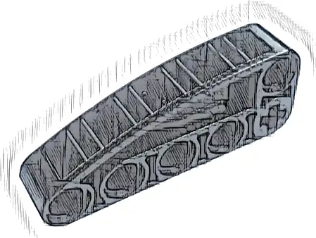 Technic, Liftarm, Modified L-Shape Quarter Ellipse Thick 2 x 5 with Silver Stripes Pattern (Sticker) - Set 42136