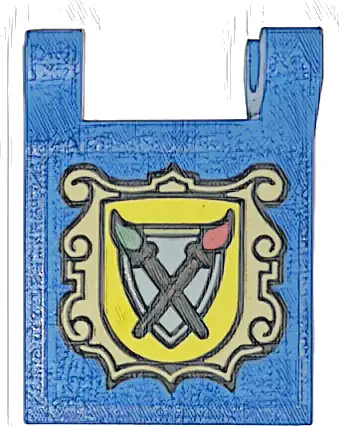 Flag 2 x 2 Square with Flared Edge with Yellow Shield, Dark Tan Frame and Paintbrushes Pattern (Sticker) - Set 10332