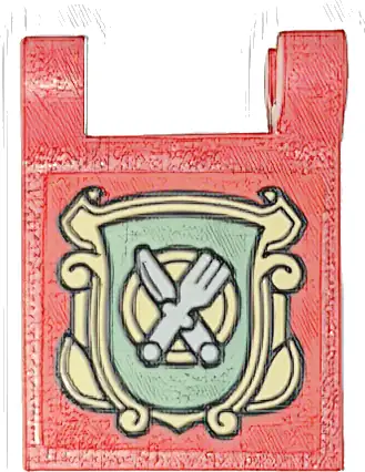 Flag 2 x 2 Square with Flared Edge with Sand Green Shield, Tan Frame and Dish, Fork and Knife Pattern on Both Sides (Stickers) - Set 10332