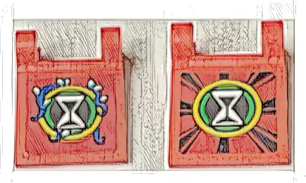 Flag 2 x 2 Square with Flared Edge with Hourglass in Bright Green and Yellow Circles, Blue, White and Medium Azure Vines and Black Stripes Pattern on Both Sides (Stickers) - Set 71461