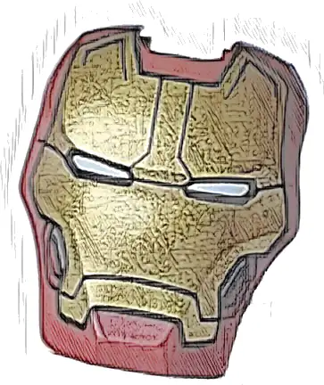 Minifigure, Visor Top Hinge Large with Gold Face Shield, White Eyes, Dark Silver Trim on Cheeks, Black Vertical Forehead Lines Pattern (Iron Man Mark 43)