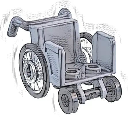Minifigure, Utensil Wheelchair with Open Sides and High Arm Rests with Trans-Clear Wheelchair Wheels with Technic Pin Hole and Black Trolley Wheels (80440 / 80441pb01 / 2496)