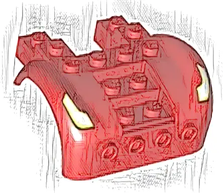 Vehicle, Mudguard 6 x 4 with 4 Studs on Front with White Headlights and Yellow Blinkers with Black Outline Pattern