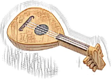 Minifigure, Utensil Musical Instrument, Lute with Dark Brown Neck and Silver Strings Pattern