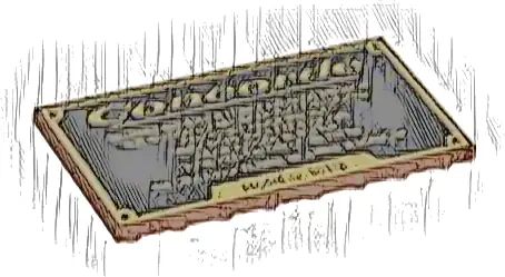 Tile, Modified 4 x 8 Inverted with Studs on Edges with Gold 'Concorde' Details and Border, Black 'Model nr. 10318' and Background Pattern