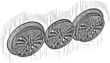 Train Wheel RC, Spoked with Technic Axle Hole and Counterweight, Blind and Flanged Driver, 3 in Bag (Multipack)