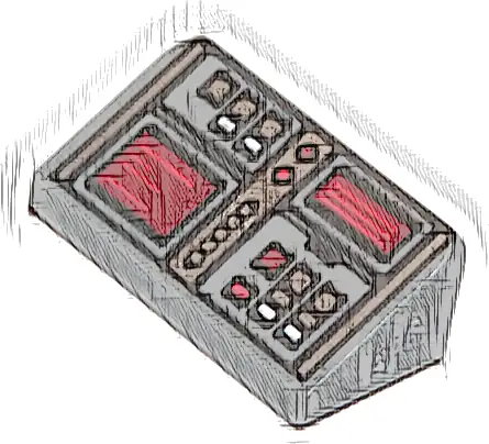 Slope 30 1 x 2 x 2/3 with Red, White, and Silver Buttons, Dark Red Screens Pattern