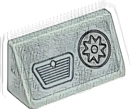 Slope 30 1 x 2 x 2/3 with Dark Bluish Gray Dashboard Grille and Silver Gear Cog in Circle with Black Outline Pattern (Sticker) - Set 76424