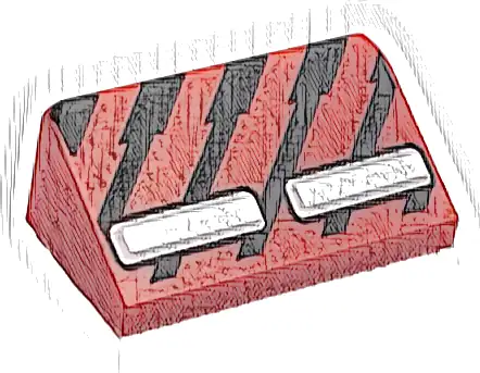 Slope 30 1 x 2 x 2/3 with Black Diagonal Stripes and 2 Silver and White Rectangles Pattern