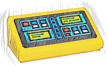 Slope 30 1 x 2 x 2/3 with Screen with Blue, Red and White Buttons and Lime Rectangles on Medium Azure Background Pattern (Sticker) - Set 77076