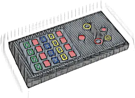 Tile 2 x 4 with Control Panel with Yellow Letter E and Blue, Green, Red and Yellow Buttons Pattern (Sticker) - Set 42096