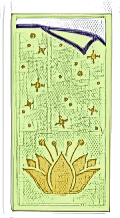 Tile 2 x 4 with Yellowish Green Blanket with Gold Lotus Flower and Stars Pattern (Sticker) - Set 43205