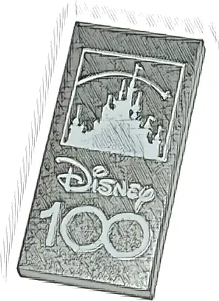 Tile 2 x 4 with White 'Disney 100' and Disney Castle Silhouette on Silver Background Pattern