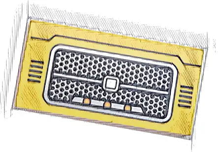 Tile 2 x 4 with Black, Silver, and Orange Car Front Grille Pattern