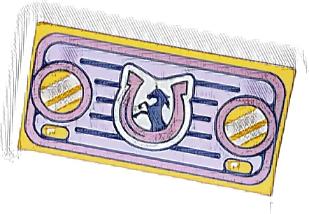 Tile 2 x 4 with Lavender Car Grille with Dark Purple Horse and Lines and Metallic Pink Headlights and Horseshoe Pattern