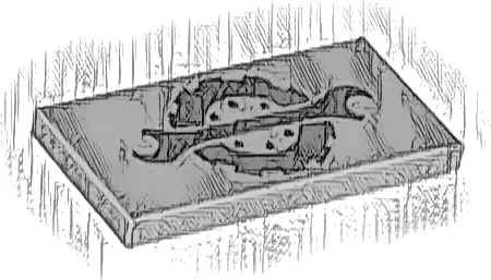 Tile 2 x 4 with Black Spanner Wrench and Wheel Pattern