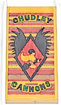 Tile 2 x 4 with Red and Medium Nougat Stripes, Black Diamond and Wings, Quidditch Player and Green and Black 'CHUDLEY CANNONS' Pattern (Sticker) - Set 76437